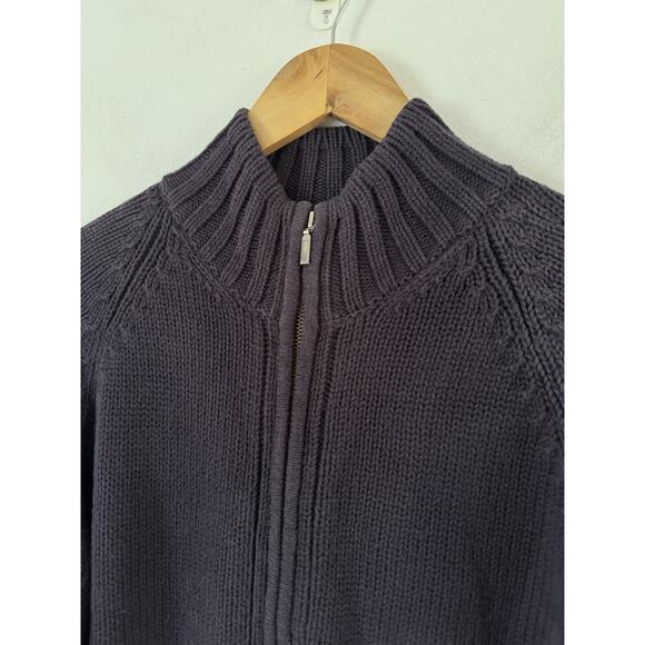 Lands End Navy Blue Chunky Full Zip Mock Neck Women’s Cardigan Sweater Small 6-8 - Picture 4 of 9